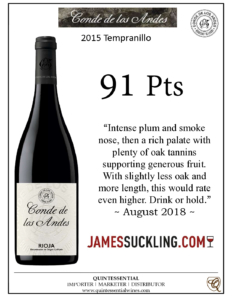 2015 Conde de los Andes Tempranillo – 91 points, James Suckling – Accolade Sell Sheet