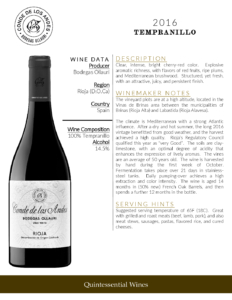 2016 Conde de los Andes Tempranillo – Fact Sheet