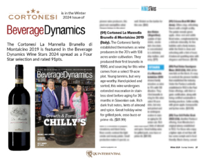 2019 Cortonesi La Mannella Brunello di Montalcino – 91 points, Beverage Dynamics – Accolades Sell Sheet