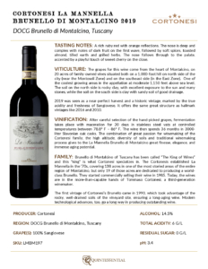 2019 Cortonesi La Mannella Brunello di Montalcino – Fact Sheet