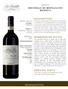2015 Cortonesi La Mannella Brunello di Montalcino Riserva – Fact Sheet