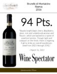 2016 Cortonesi La Mannella Brunello di Montalcino Riserva – 94 points, Wine Spectator – Accolades Sell Sheet