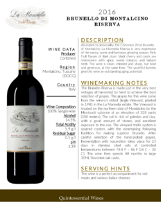 2016 Cortonesi La Mannella Brunello di Montalcino Riserva – Fact Sheet