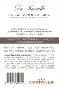 Cortonesi La Mannella Rosso di Montalcino – Back Label – Non-Vintage