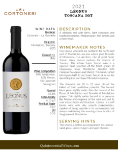 2021 Cortonesi Lèonus Toscana IGT – Fact Sheet