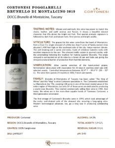 2019 Cortonesi Poggiarelli Brunello di Montalcino – Fact Sheet
