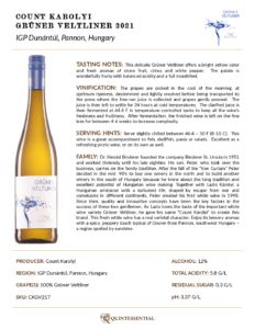 2021 Count Karolyi Grüner Veltliner – Fact Sheet