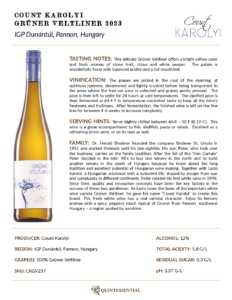 2023 Count Karolyi Grüner Veltliner – Fact Sheet