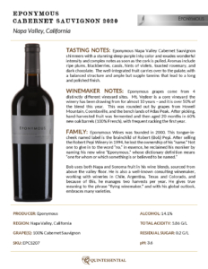 2020 Eponymous Cabernet Sauvignon – Fact Sheet