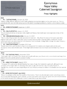 Eponymous Cabernet Sauvignon – Press Highlights