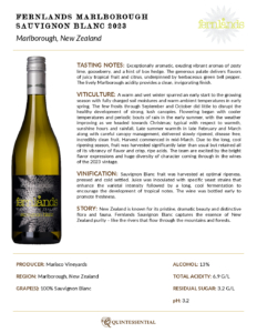 2023 Fernlands Sauvignon Blanc – Fact Sheet