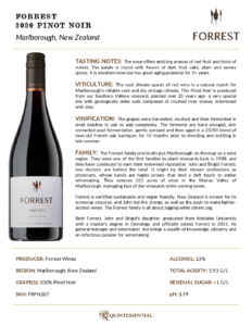2020 Forrest Pinot Noir – Fact Sheet