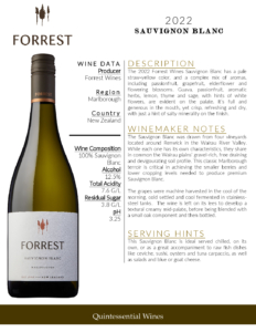 2022 Forrest Wines Sauvignon Blanc – Fact Sheet