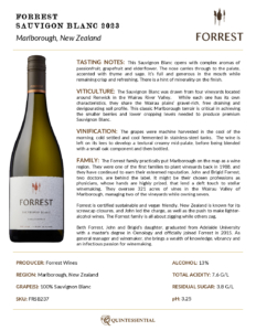 2023 Forrest Wines Sauvignon Blanc – Fact Sheet