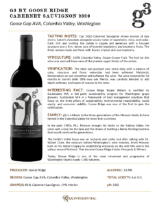 2020 G3 Cabernet Sauvignon – Fact Sheet