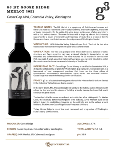 2021 G3 Merlot – Fact Sheet