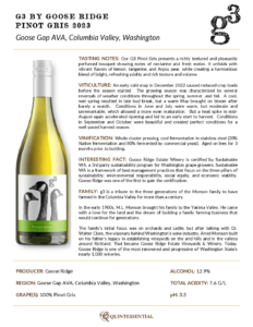 2023 G3 Pinot Gris – Fact Sheet