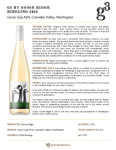2023 G3 Riesling – Fact Sheet