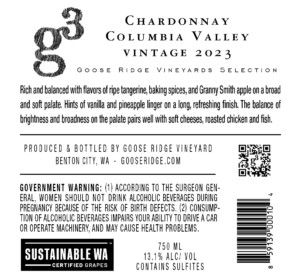 G3 Chardonnay – Back Label – Non-Vintage