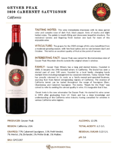 2020 Geyser Peak Cabernet Sauvignon – Fact Sheet