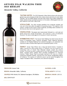 2019 Geyser Peak Walking Tree Merlot – Fact Sheet