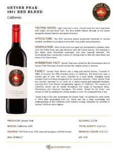 2021 Geyser Peak Red Blend – Fact Sheet