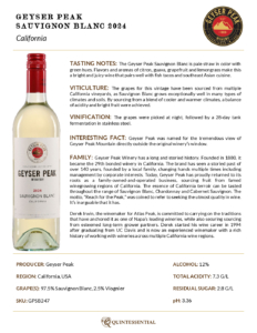 2024 Geyser Peak Sauvignon Blanc – Fact Sheet
