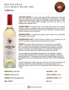 2025 Geyser Peak Sauvignon Blanc – Fact Sheet