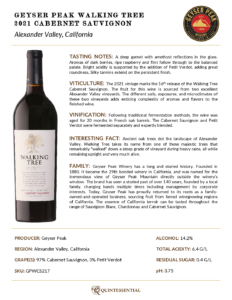 2021 Geyser Peak Walking Tree Cabernet Sauvignon – Fact Sheet
