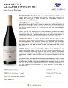 2021 Casa Relvas Alicante Bouschet – Fact Sheet