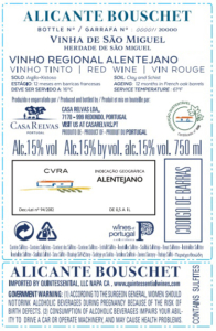 Casa Relvas Alicante Bouschet – Back Label – Non-Vintage