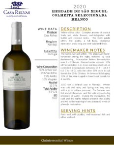 2020 Herdade de São Miguel Colheita Seleccionada Branco – Fact Sheet
