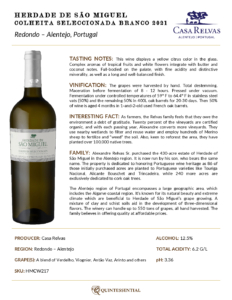 2021 Herdade de São Miguel Colheita Seleccionada Branco – Fact Sheet