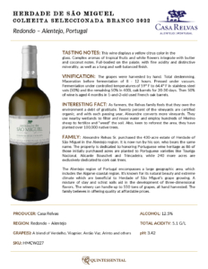 2022 Herdade de São Miguel Colheita Seleccionada Branco – Fact Sheet
