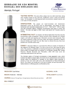 2021 Herdade de São Miguel Escolha dos Enologos Red Wine – Fact Sheet