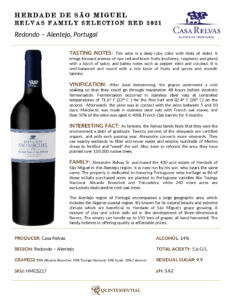 2021 Herdade de São Miguel Relvas Family Selection Red – Fact Sheet
