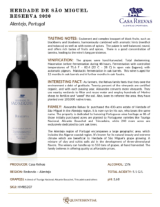 2020 Herdade de São Miguel Reserva – Fact Sheet