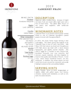 2019 Ironstone Cabernet Franc – Fact Sheet