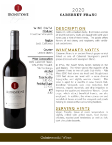 2020 Ironstone Cabernet Franc – Fact Sheet