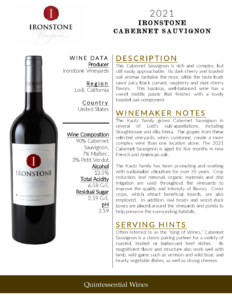 2021 Ironstone Cabernet Sauvignon – Fact Sheet