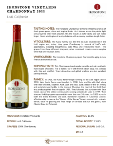 2022 Ironstone Chardonnay – Fact Sheet