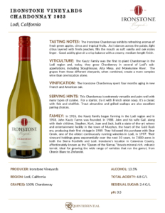 2023 Ironstone Chardonnay – Fact Sheet