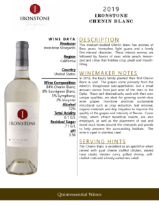 2019 Ironstone Chenin Blanc – Fact Sheet