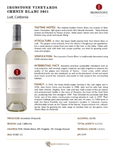 2021 Ironstone Chenin Blanc – Fact Sheet