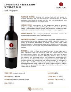 2021 Ironstone Merlot – Fact Sheet