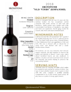 2018 Ironstone Old Vine Zinfandel – Fact Sheet