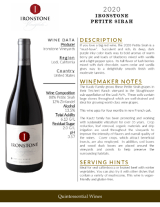 2020 Ironstone Petite Sirah – Fact Sheet