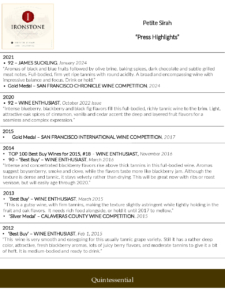 Ironstone Petite Sirah – Press Highlights