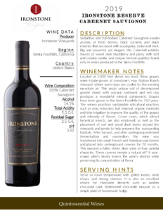 2019 Ironstone Reserve Cabernet Sauvignon – Fact Sheet