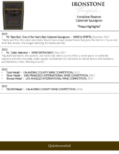 Ironstone Reserve Cabernet Sauvignon – Press Highlights